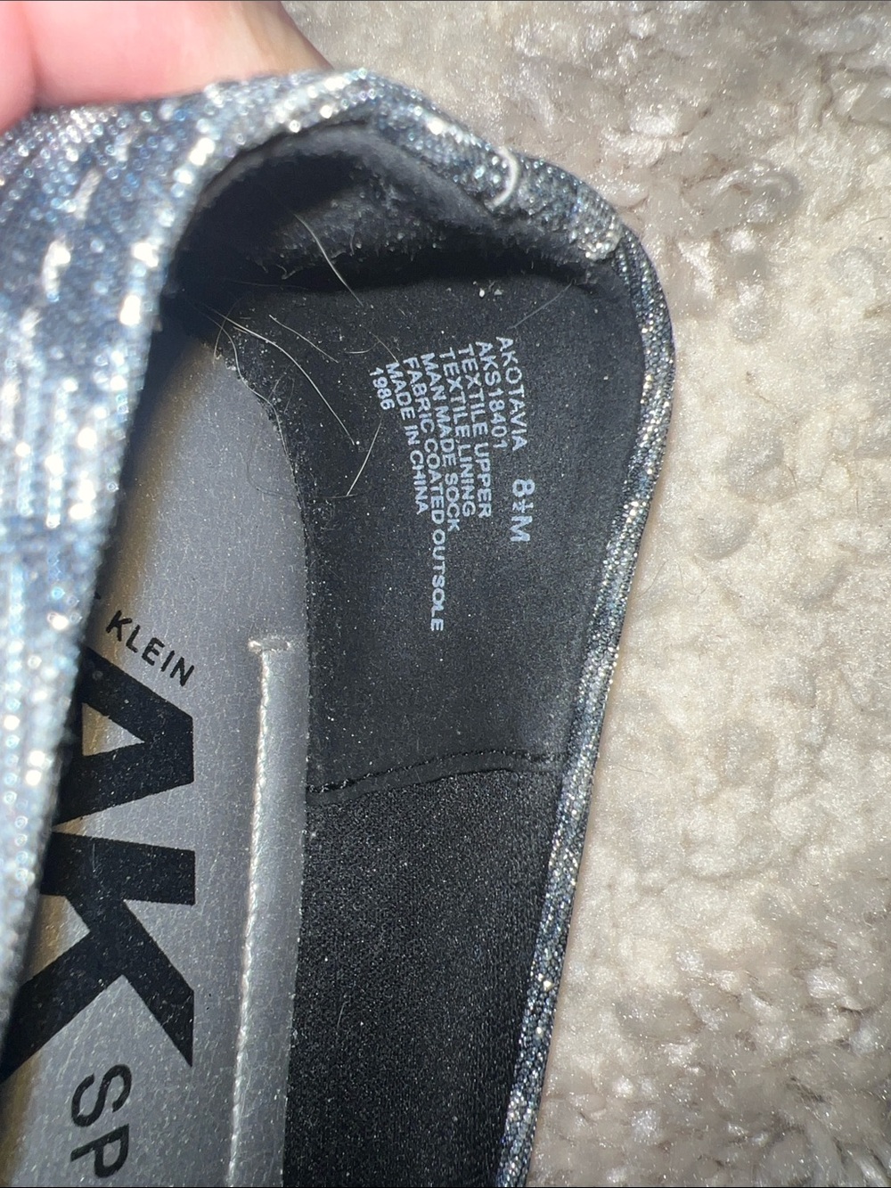 Anne Klein Metallic Gray Pointed Flats with Black Elastic Strap - Picture 4 of 6